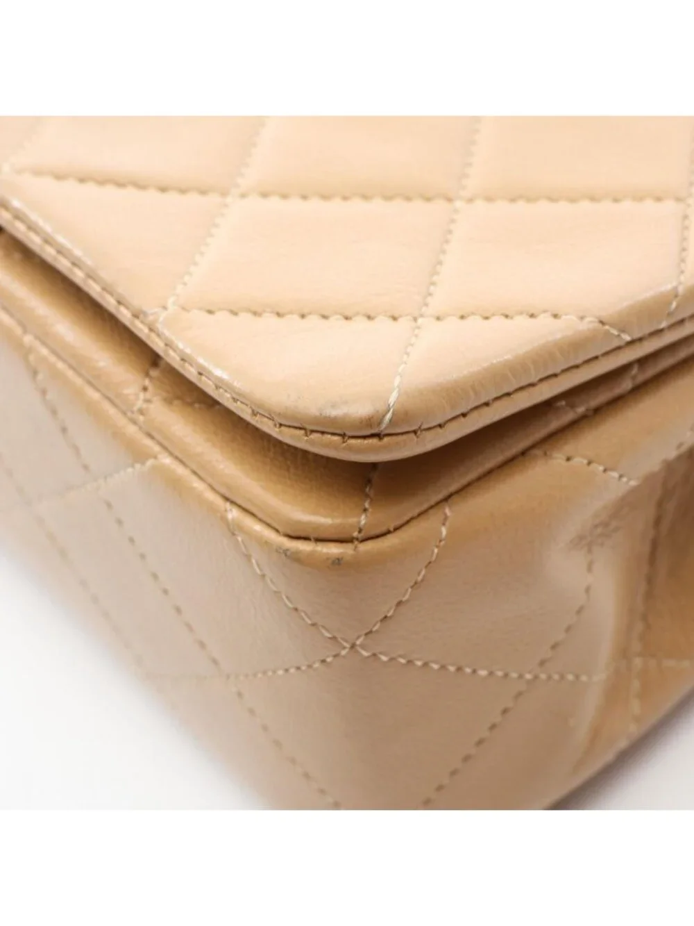 Chanel Shoulder Bag Mini Quilted Full Flap Beige Lambskin Chain